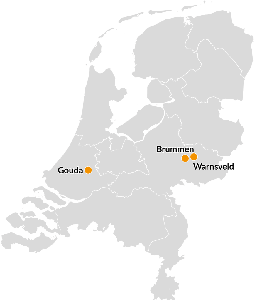 Zorgwoningfonds locaties aangeduid op de kaart van Nederland